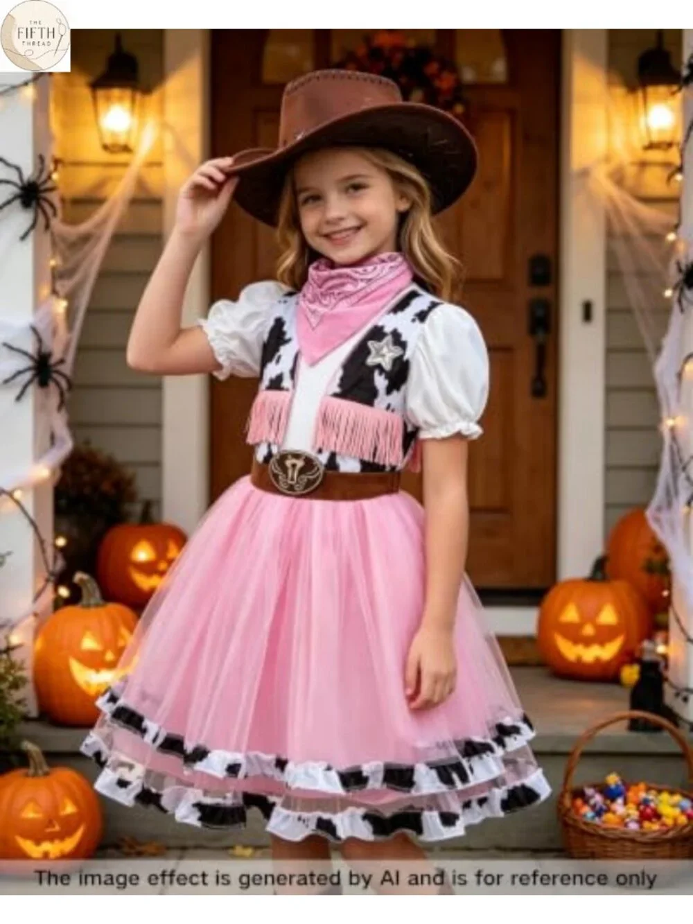 Girls Cowgirl Costume 3-Piece Set Hat Bandanna Tulle Dress